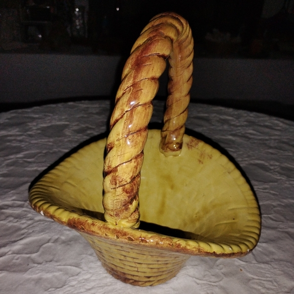 Yellow Ceramic Basket with Handle